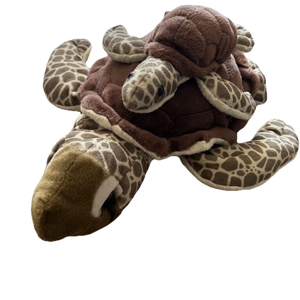 Wild Republic Mom and BABY Sea TURTLE Plush Soft 14" Brown Green
